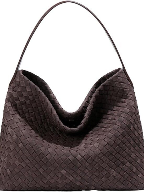Handbags - Woven Bags Women Slouchy Woven Suede Tote Bag Trendy Suede Hobo Purse Vintage Sa